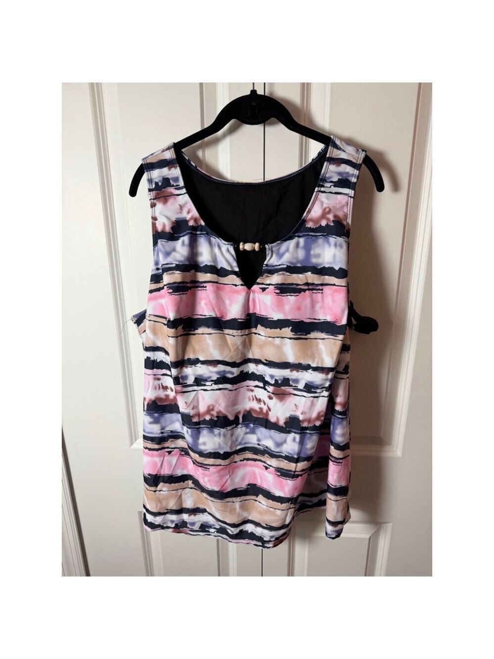 One Piece of Tankini Swimsuit 3X Pink Black Striped